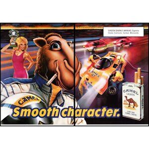 1989 Camel Cigarettes 2 Page Vintage Print Ad Joe Race Car Track Blonde Wall Art